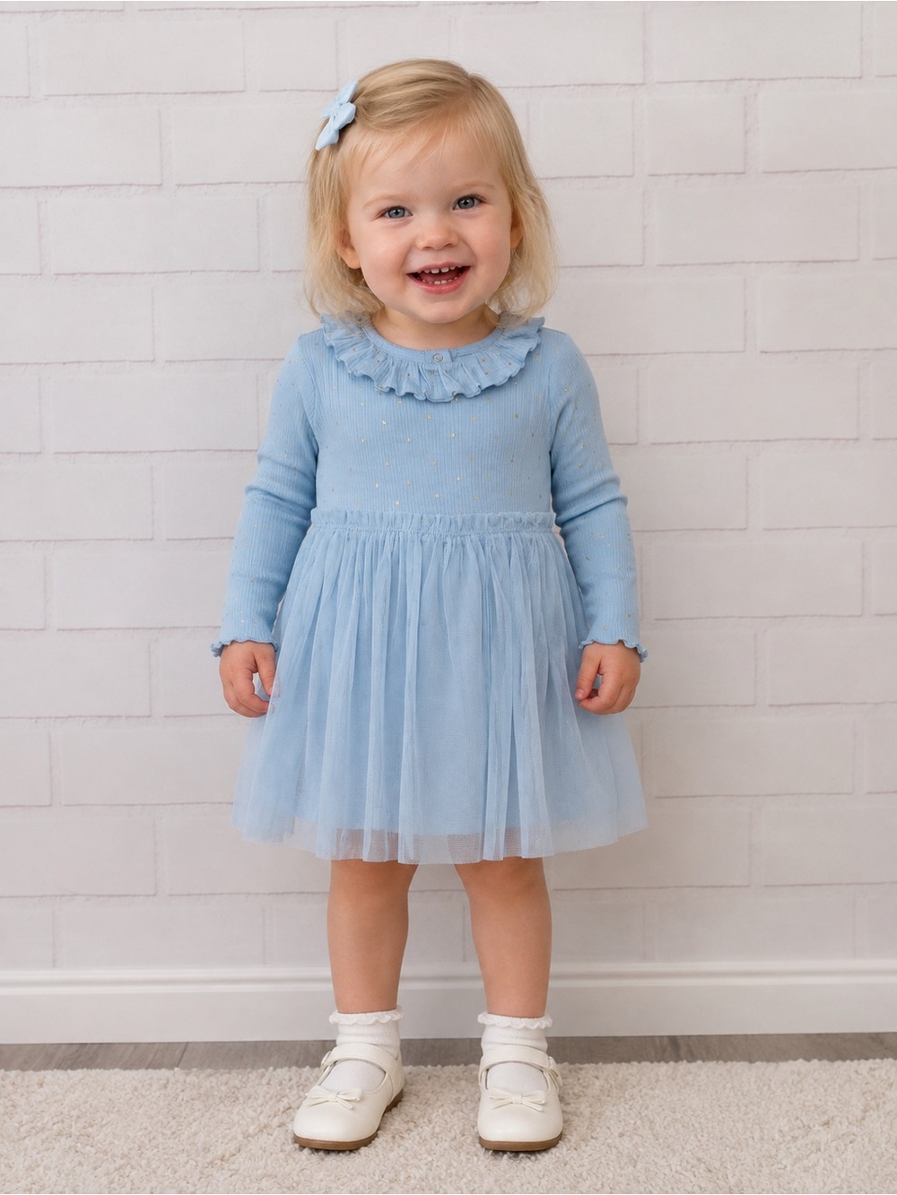 Cloud Island Baby Girls' Star Long Sleeve Modal Ribbed Tulle Dress 24mths NWT